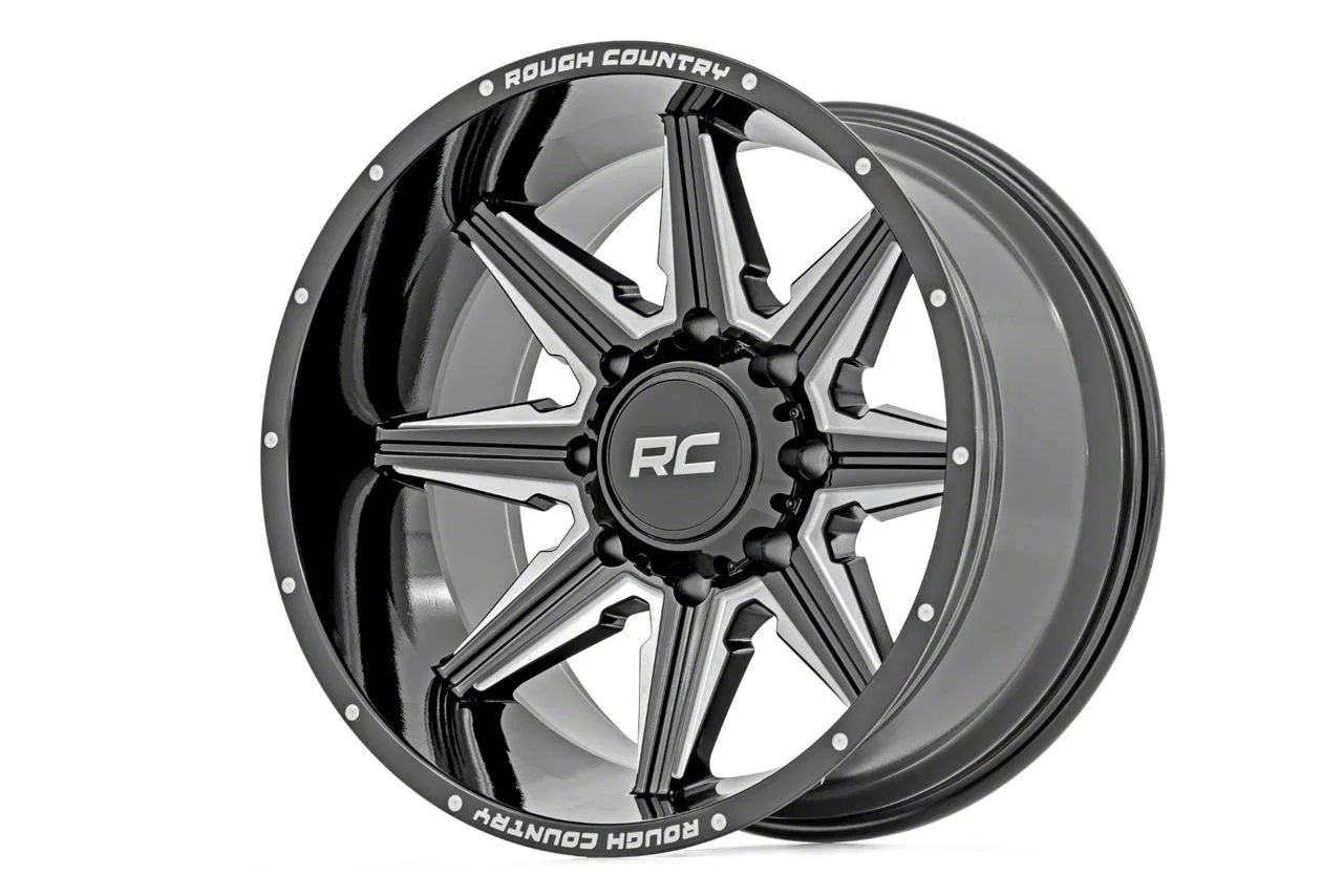 Rough Country 91 Series Gloss Black Milled 6-Lug Wheel; 22x12; -44mm Offset (19-26 Sierra 1500)