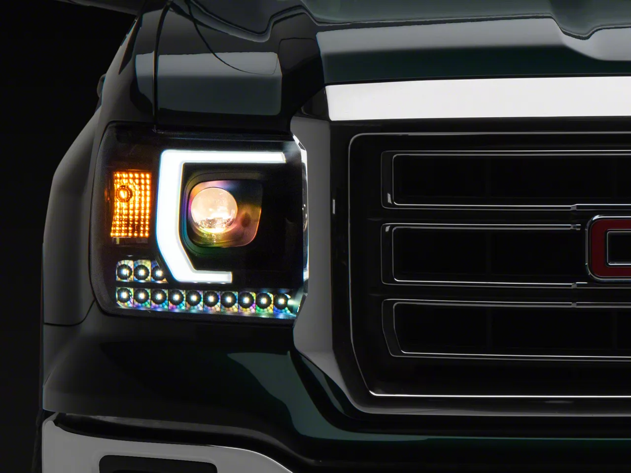 Plank Style Projector Headlights; Black Housing; Clear Lens (15-19 Sierra 2500 HD w/ Factory Halogen Headlights)