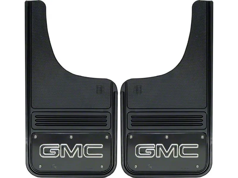 12-Inch x 23-Inch Mud Flaps with Black GMC Logo; Front or Rear (Universal; Some Adaptation May Be Required)