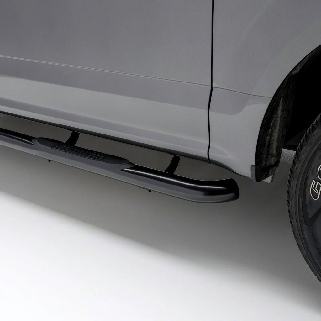 3-Inch Round Side Step Bars; Black (07-18 Silverado 1500 Extended/Double Cab)