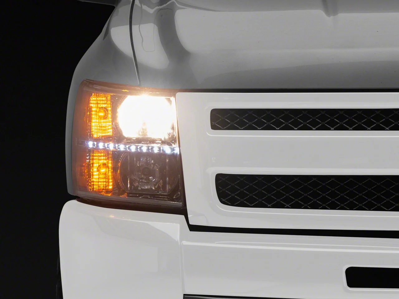 Crystal Headlights with DRL LED Design; Chrome Housing; Clear Lens (07-13 Silverado 1500)