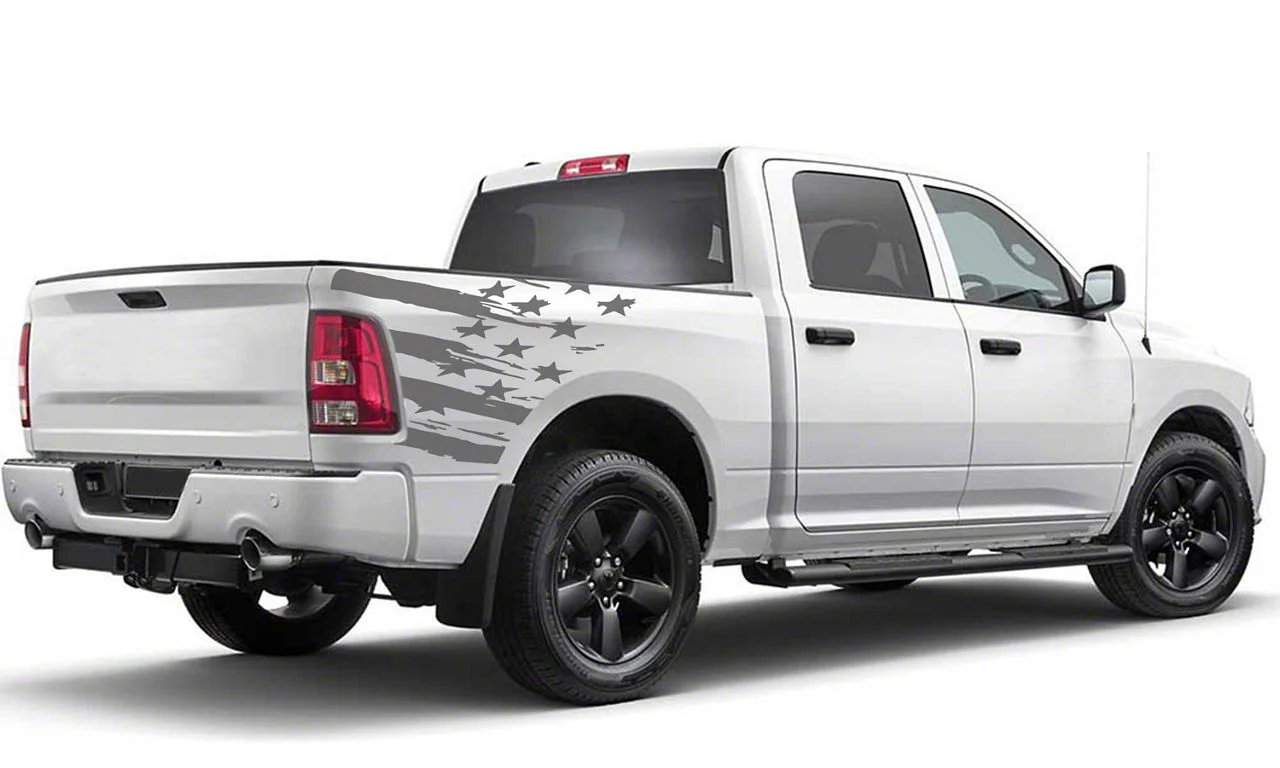 Distressed US Flag Bed Decal; Gray (07-26 Silverado 1500)