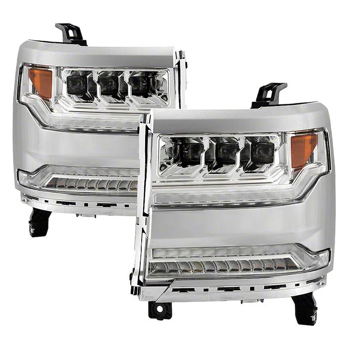 Full LED Headlights with LED Light Bar; Chrome Housing; Clear Lens (16-18 Silverado 1500 w/ Factory Halogen Headlights)