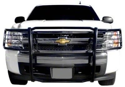 Grille Guard with 5.30-Inch Red Round Flood LED Lights; Black (07-13 Silverado 1500)