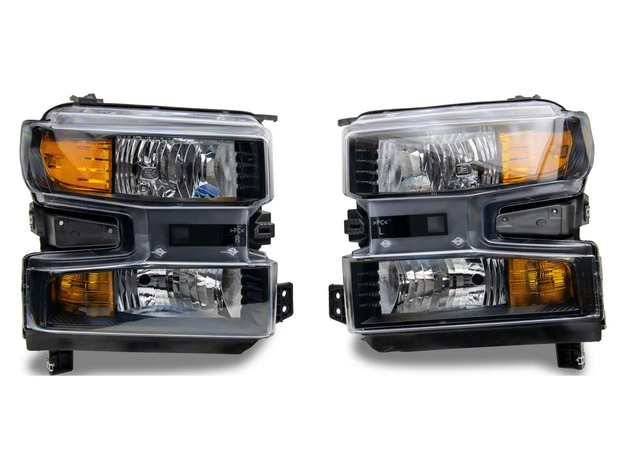 Headlights with Amber Corners; Black Housing; Clear Lens (19-21 Silverado 1500 w/ Factory Halogen Headlights)