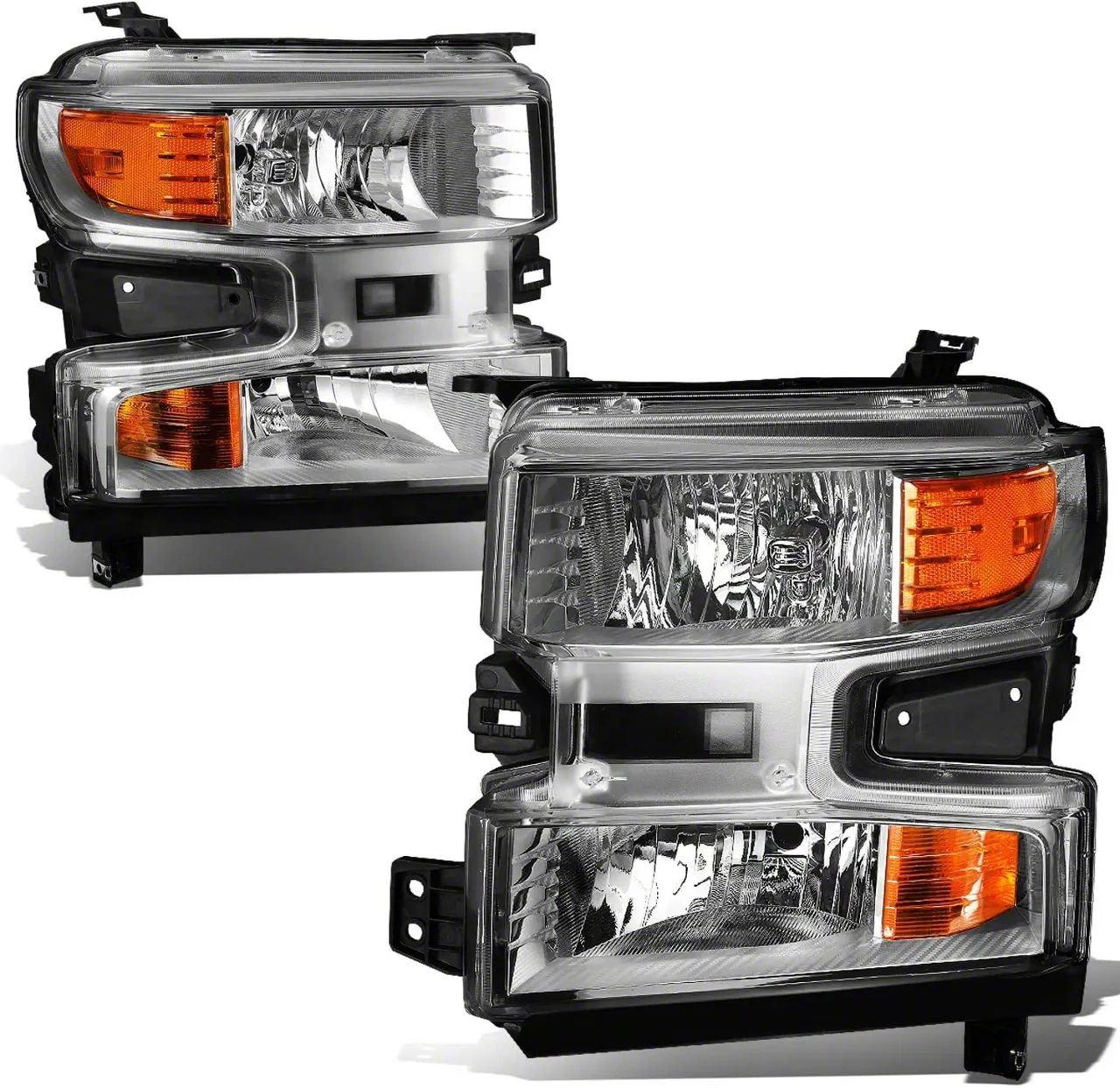 Headlights with Amber Corners; Chrome Housing; Clear Lens (19-21 Silverado 1500 w/ Factory Halogen Headlights)