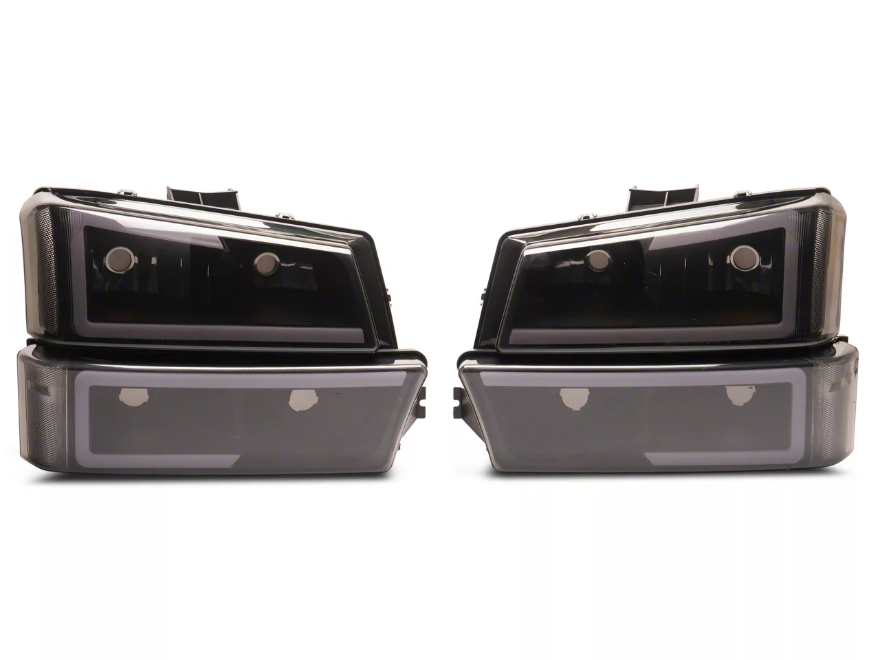 LED DRL Headlights with Clear Corners; Black Housing; Smoked Lens (03-06 Silverado 1500)