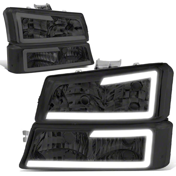 LED DRL Headlights with Clear Corners; Chrome Housing; Smoked Lens (03-06 Silverado 1500)
