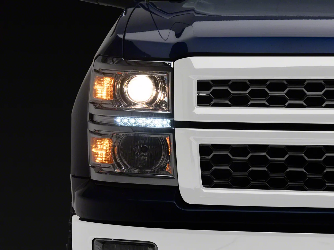 LED DRL Projector Headlights; Chrome Housing; Clear Lens (14-15 Silverado 1500 w/ Factory Halogen Headlights)