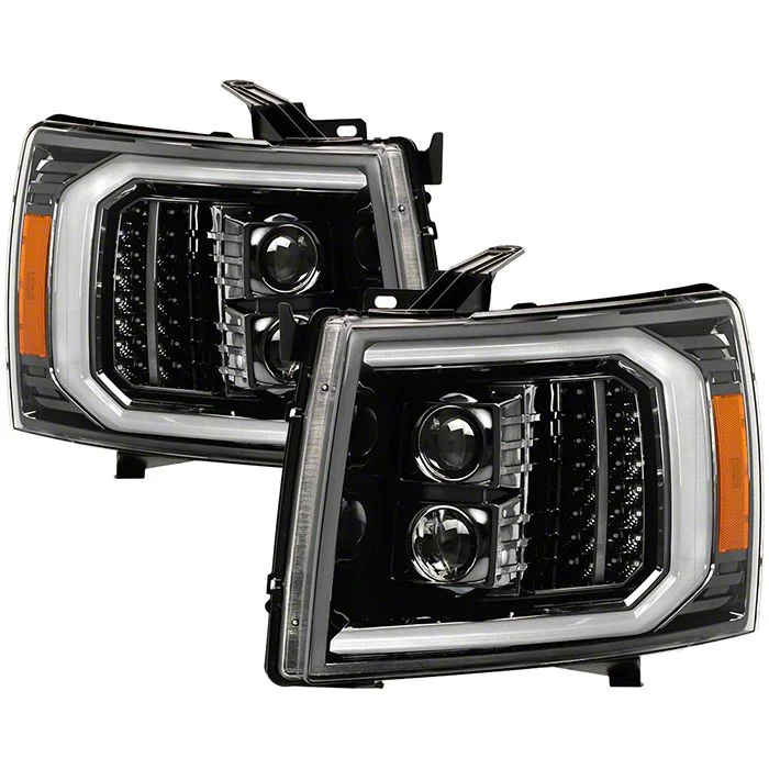 LED DRL Signal Halogen Projector Headlights; Chrome Housing; Clear Lens (07-13 Silverado 1500)