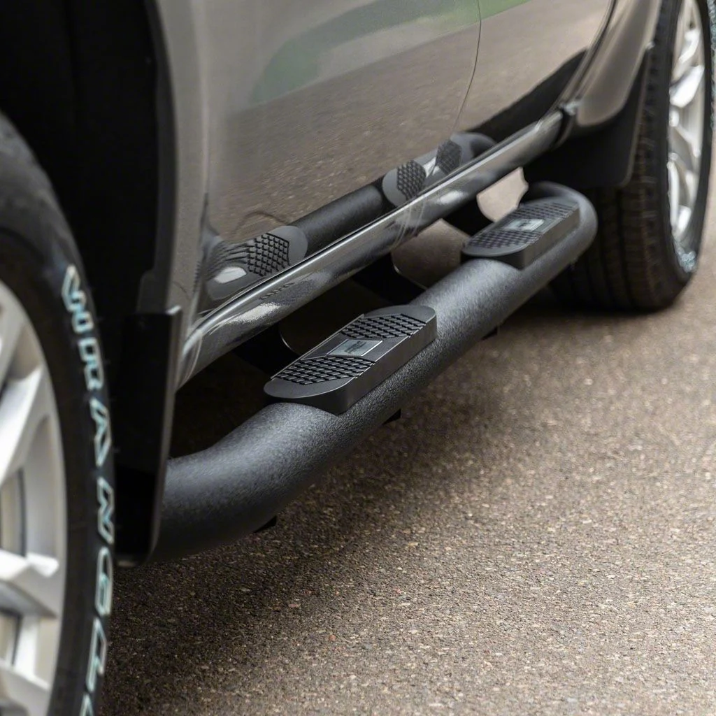 Big Step 4-Inch Round Side Step Bars; Textured Black (20-26 Silverado 2500 HD Crew Cab)