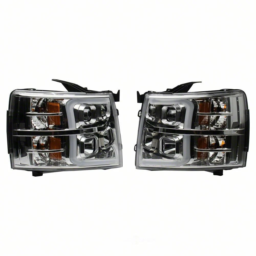 Performance Series Headlights with LED C-Light Bar; Chrome Housing; Clear Lens (07-14 Silverado 2500 HD)