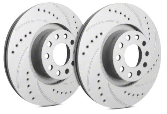 SP Performance Cross-Drilled and Slotted Rotors with Gray ZRC Coating; Front Pair (06-23 Charger w/ Dual Piston Front Calipers; 2014 Charger Pursuit w/ 345mm Front Rotors)