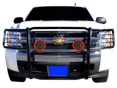 Grille Guard with 7-Inch Red Round LED Lights; Black (07-14 Tahoe, Excluding Hybrid)