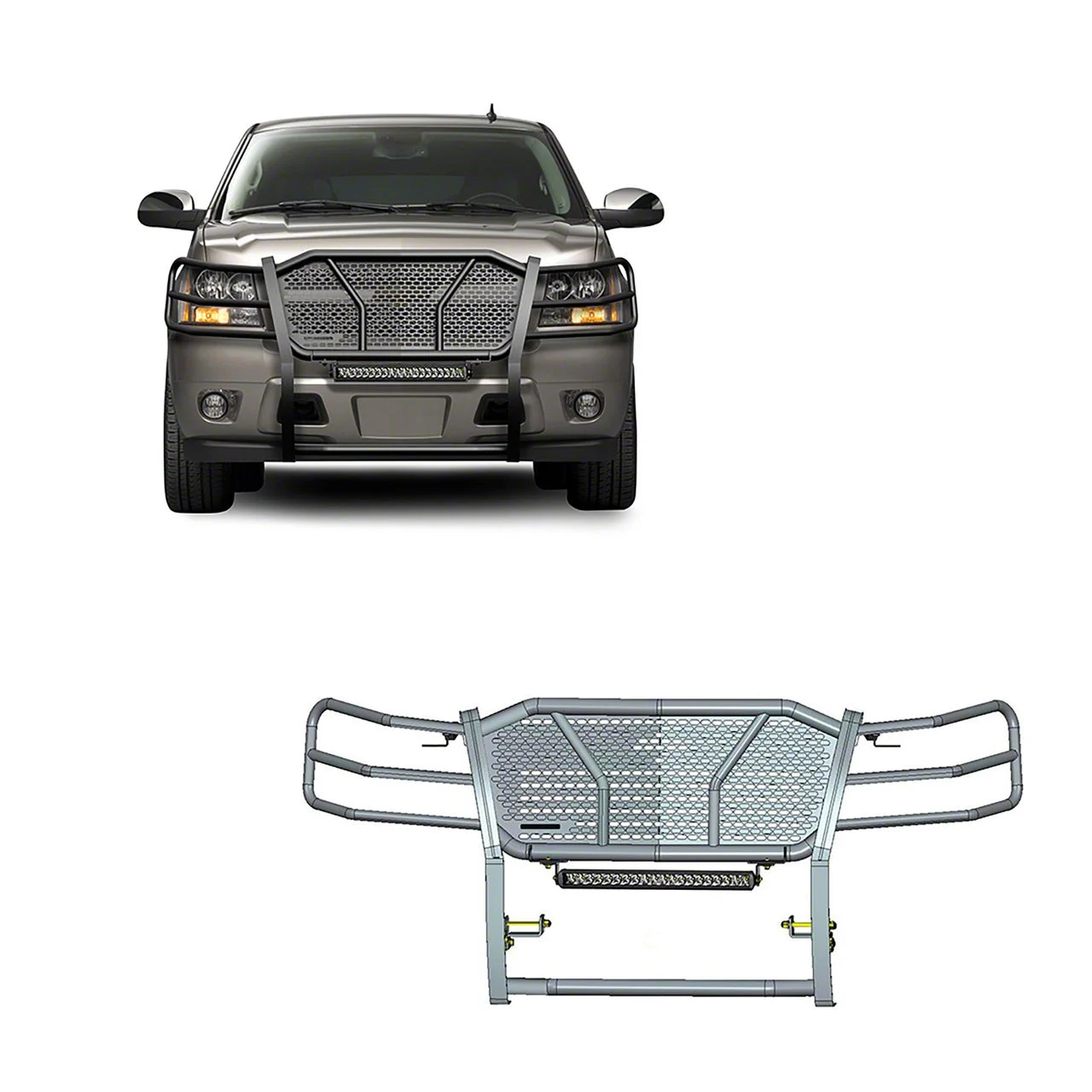 Rugged Grille Guard with 20-Inch Single Row LED Light Bar; Black (07-14 Tahoe)