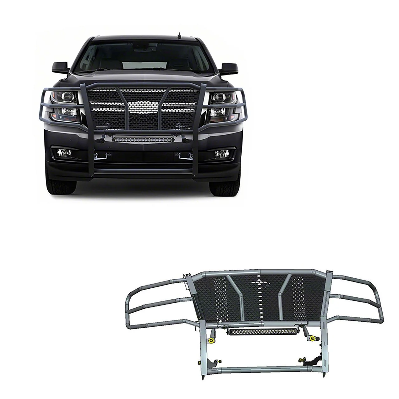 Rugged Grille Guard with 20-Inch Single Row LED Light Bar; Black (15-20 Tahoe)