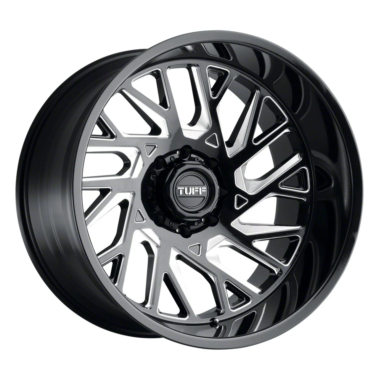 Tuff A.T. T4B True Right Directional Gloss Black Milled 8-Lug Wheel; 20x12; -45mm Offset (15-19 Sierra 2500 HD)