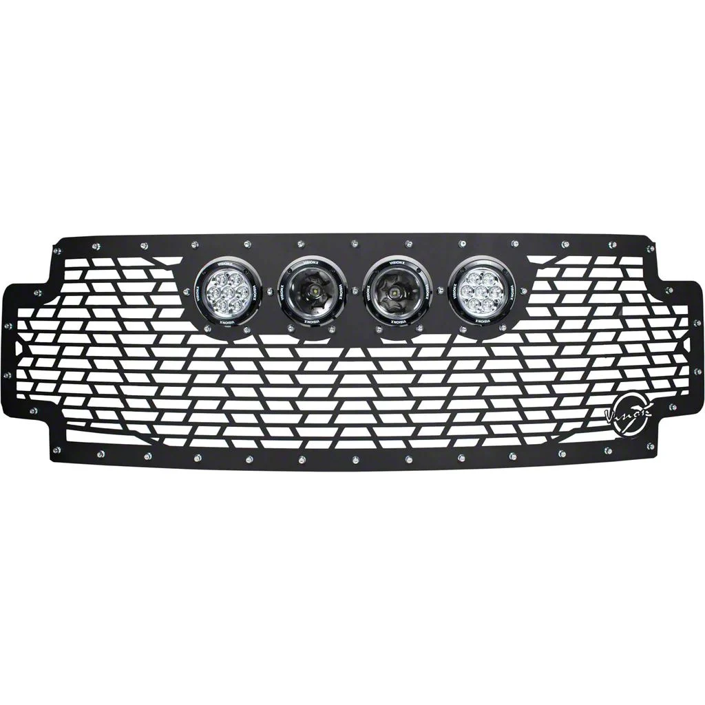 Vision X Upper Replacement Grille with 4.50-Inch CG2 Cannon LED Lights; Satin Black (17-19 F-350 Super Duty)