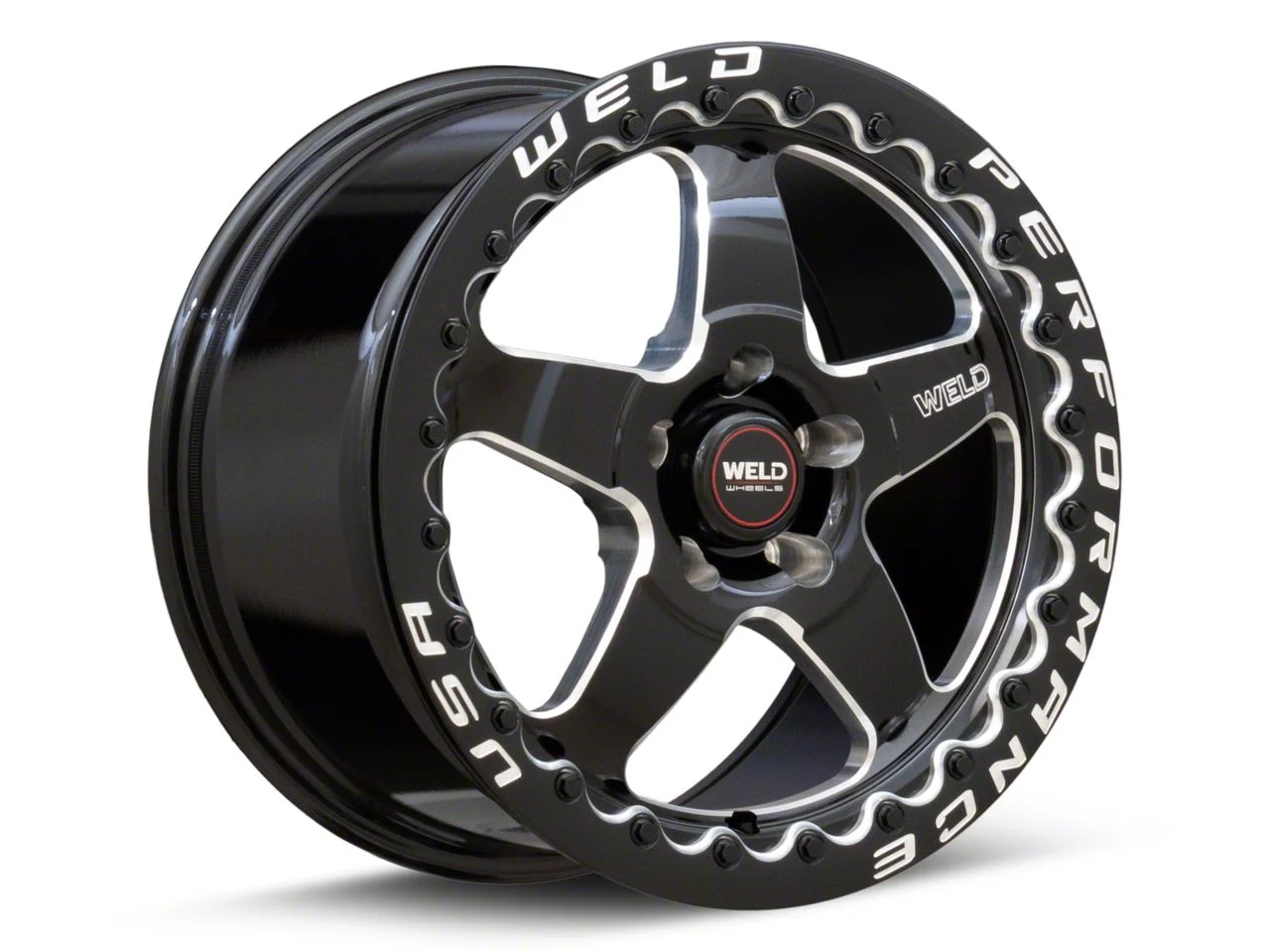 WELD Performance Ventura Beadlock Gloss Black Milled Wheel; Rear Only; 15x10; 22mm Offset (06-10 RWD Charger)