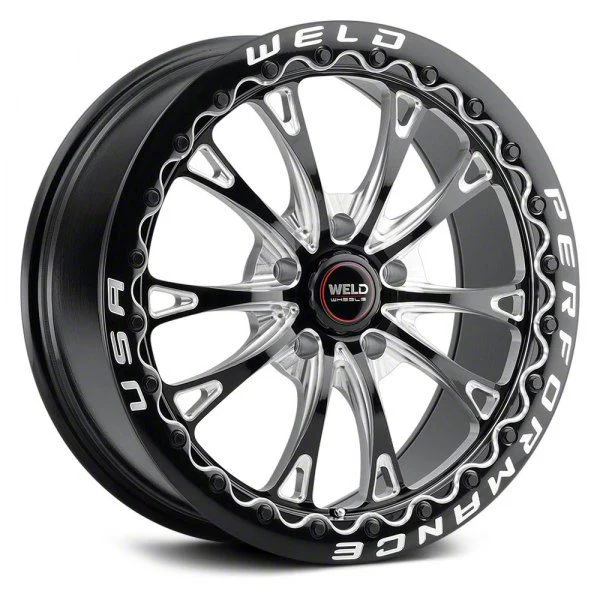 WELD Performance Belmont Drag Beadlock Gloss Black Milled Wheel; Rear Only; 17x10; 30mm Offset (11-23 RWD Charger, Excluding Widebody)