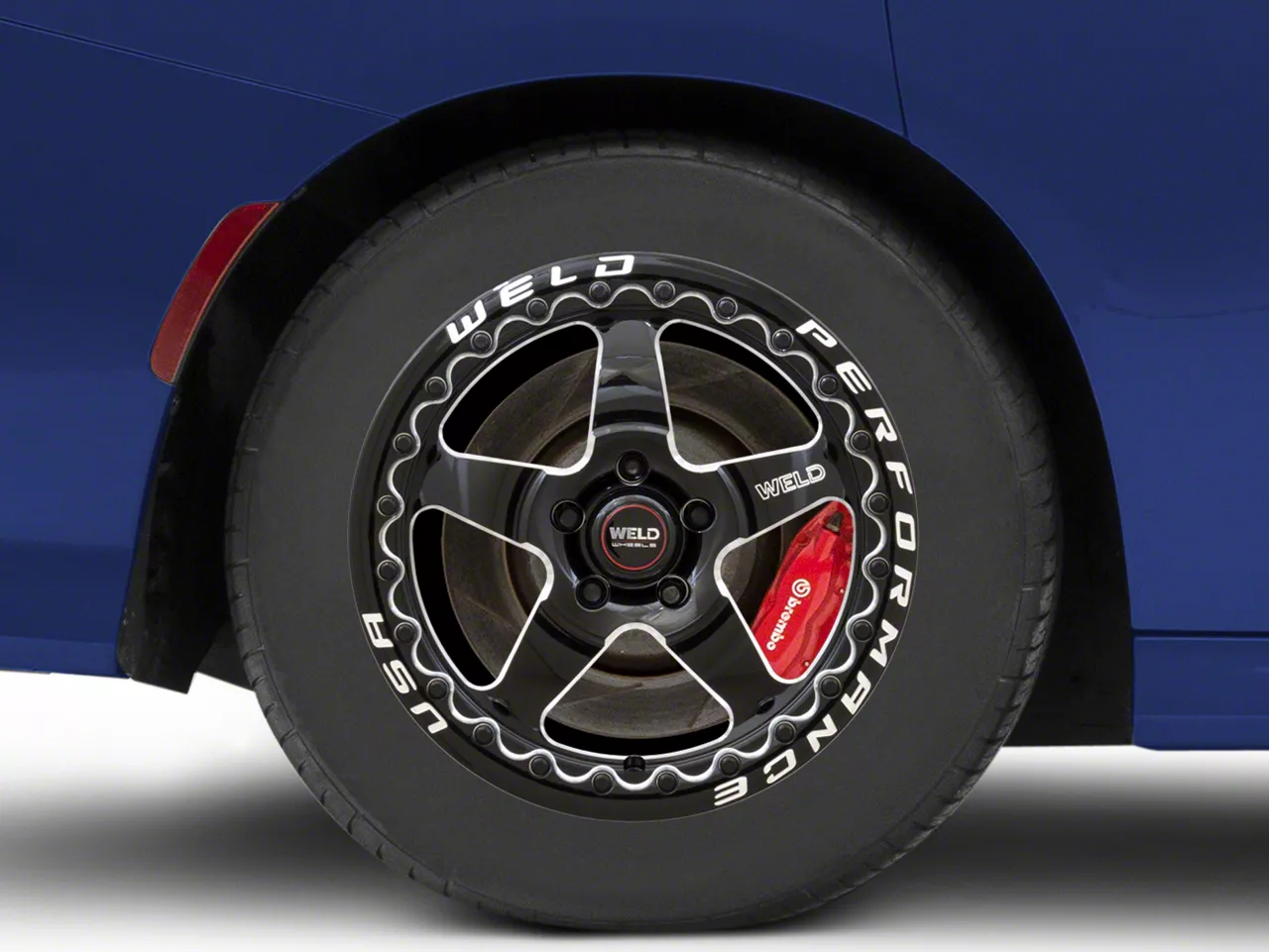 WELD Performance Ventura Beadlock Gloss Black Milled Wheel; Rear Only; 17x10; 30mm Offset (11-23 RWD Charger, Excluding Widebody)