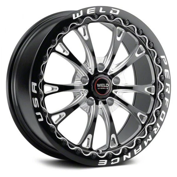 WELD Performance Belmont Drag Beadlock Gloss Black Milled Wheel; Rear Only; 18x10; 30mm Offset (06-10 RWD Charger)