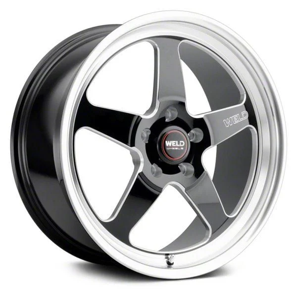 WELD Performance Ventura Drag Gloss Black Milled Wheel; Front Only; 18x5; -32mm Offset (06-10 RWD Charger)