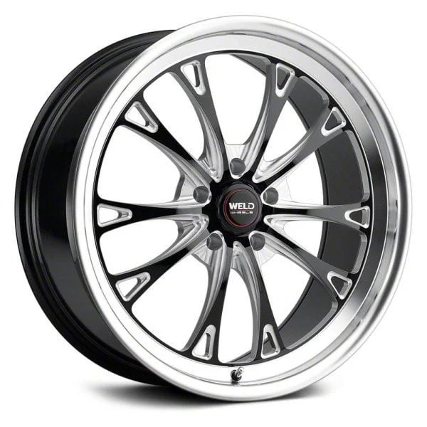 WELD Performance Belmont Drag Gloss Black Milled Wheel; Front Only; 17x5; -21mm Offset (15-23 Mustang GT, EcoBoost, V6)