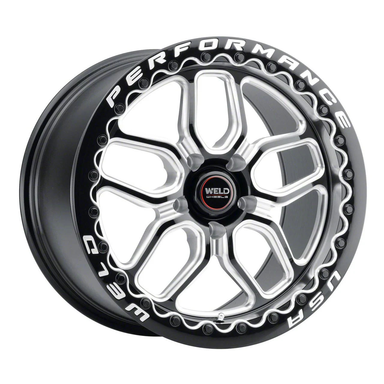 WELD Performance Laguna Beadlock Gloss Black Milled Wheel; Rear Only; 15x10; 50mm Offset (15-23 Mustang GT, EcoBoost, V6)