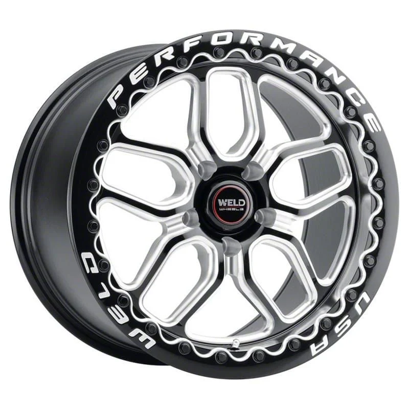WELD Performance Laguna Beadlock Gloss Black Milled Wheel; Rear Only; 18x10; 50mm Offset (15-23 Mustang GT, EcoBoost, V6)