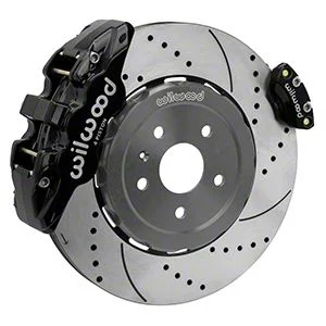 Wilwood AERO4 Rear Big Brake Kit with Drilled and Slotted Rotors; Black Calipers (20-26 Corvette C8)