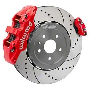 Wilwood AERO4 Rear Big Brake Kit with Drilled and Slotted Rotors; Red Calipers (20-26 Corvette C8)