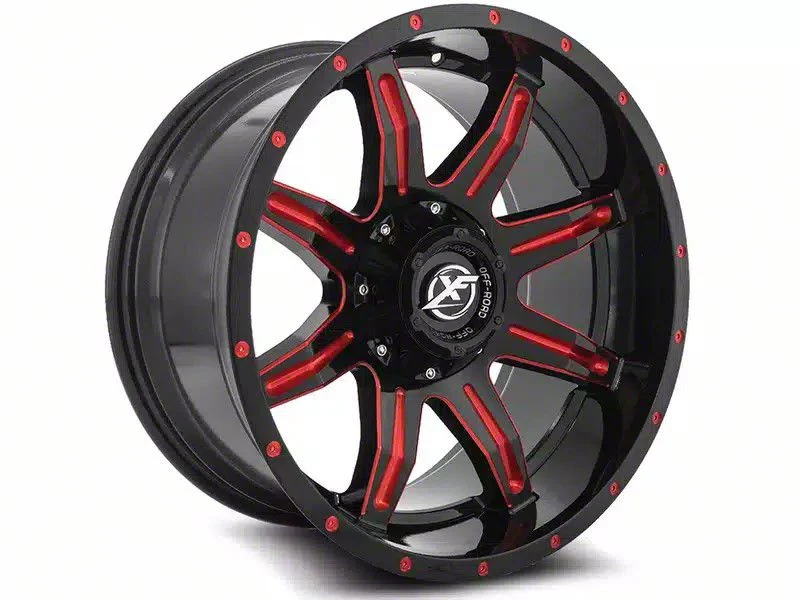 XF Offroad XF-215 Gloss Black Red Milled 6-Lug Wheel; 20x10; -12mm Offset (07-13 Sierra 1500)