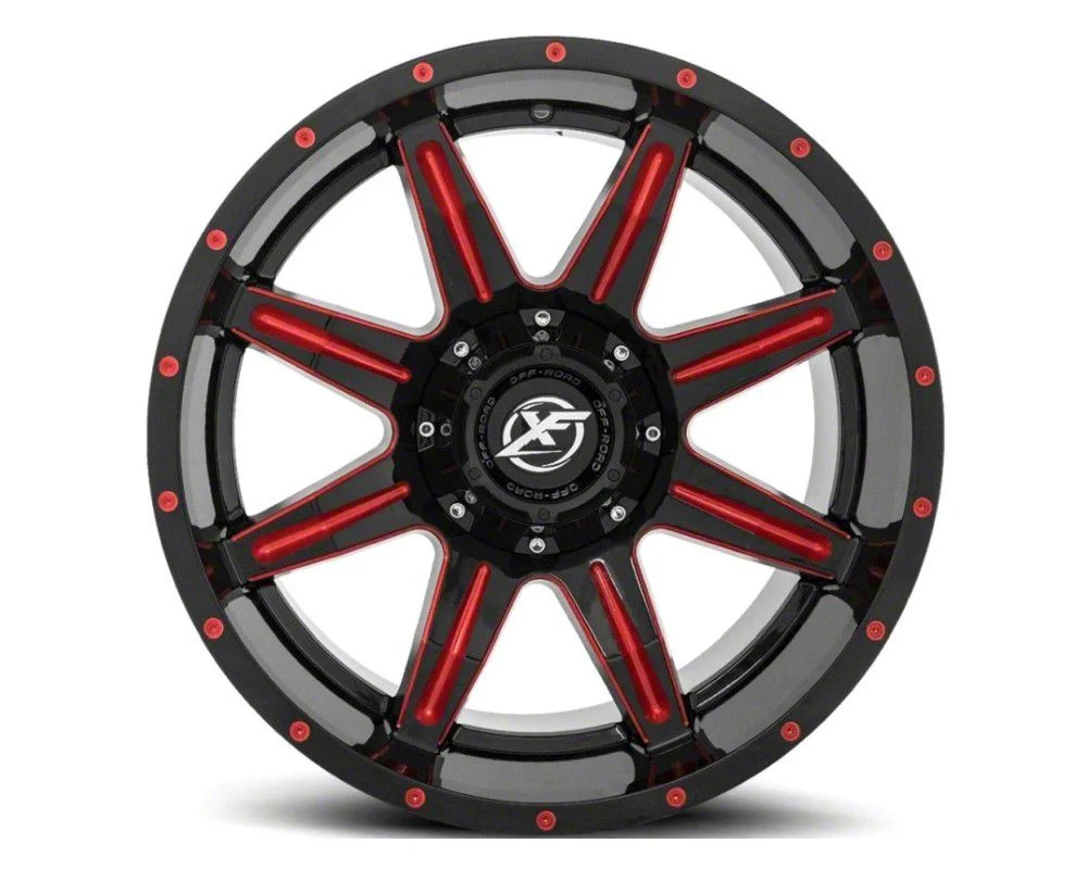 XF Offroad XF-215 Gloss Black Red Milled 6-Lug Wheel; 20x9; 12mm Offset (07-13 Sierra 1500)