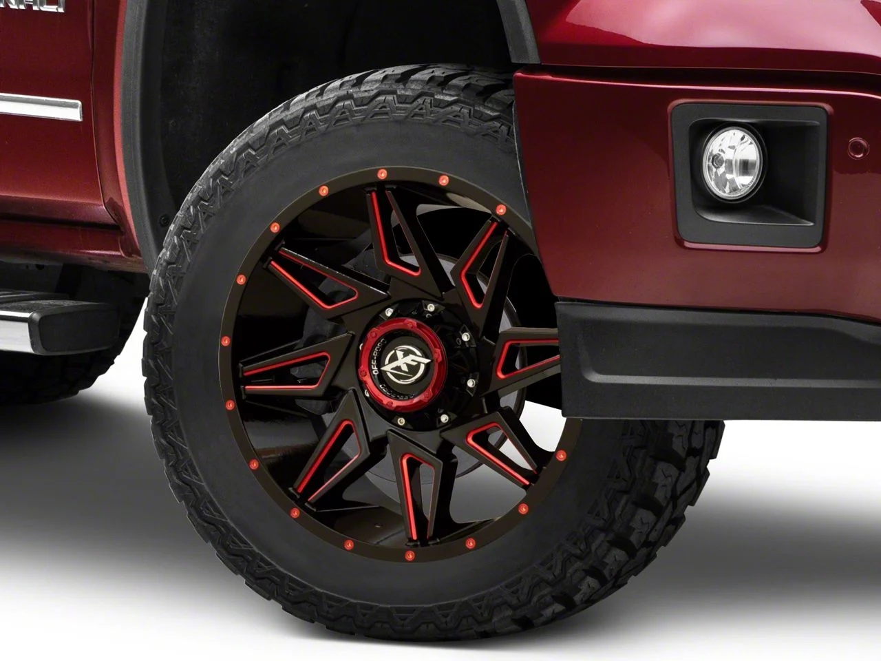 XF Offroad XF-218 Gloss Black Red Milled 6-Lug Wheel; 20x10; -12mm Offset (14-18 Sierra 1500)