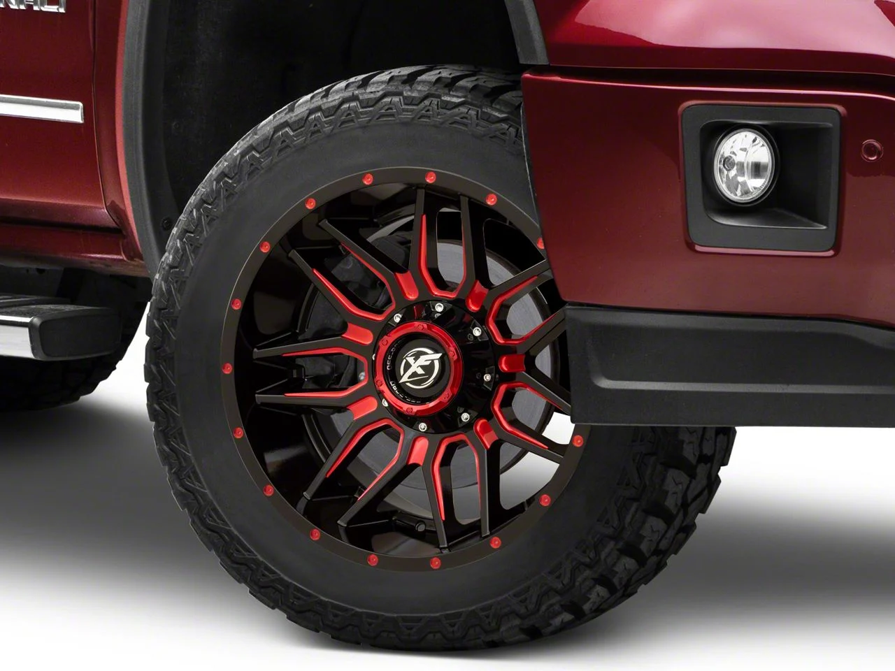 XF Offroad XF-222 Gloss Black Red Milled 6-Lug Wheel; 20x9; 0mm Offset (14-18 Sierra 1500)