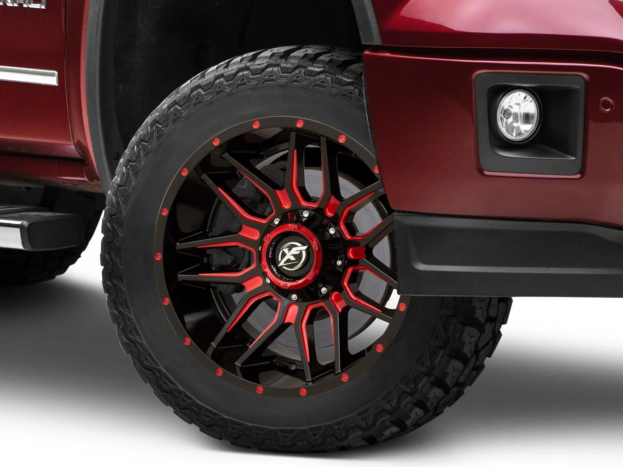 XF Offroad XF-222 Gloss Black Red Milled 6-Lug Wheel; 20x9; 12mm Offset (14-18 Sierra 1500)