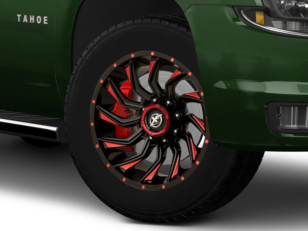XF Offroad XF-224 Gloss Black Red Milled 6-Lug Wheel; 20x10; -12mm Offset (15-20 Tahoe)