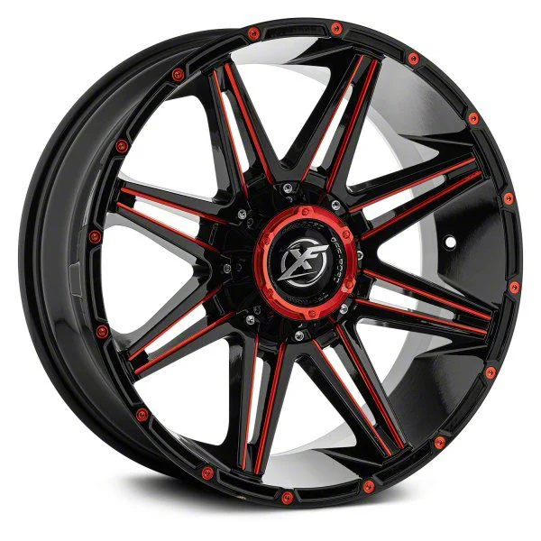 XF Offroad XF-220 Gloss Black Red Milled and Red Milled Dots 6-Lug Wheel; 17x9; 0mm Offset (19-23 Ranger)