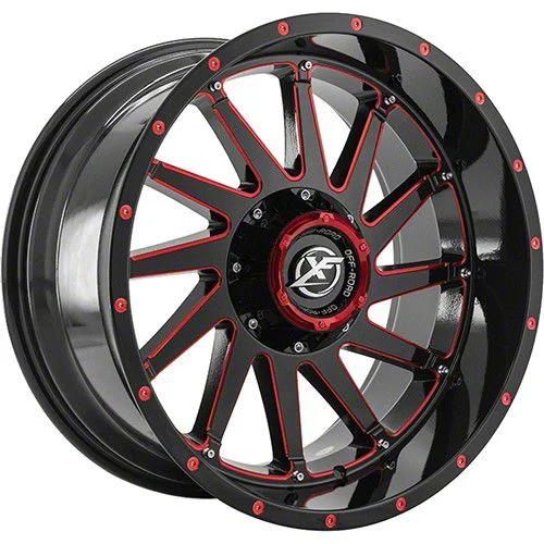 XF Offroad XF-216 Gloss Black Red Milled 6-Lug Wheel; 20x9; 12mm Offset (19-26 Sierra 1500)