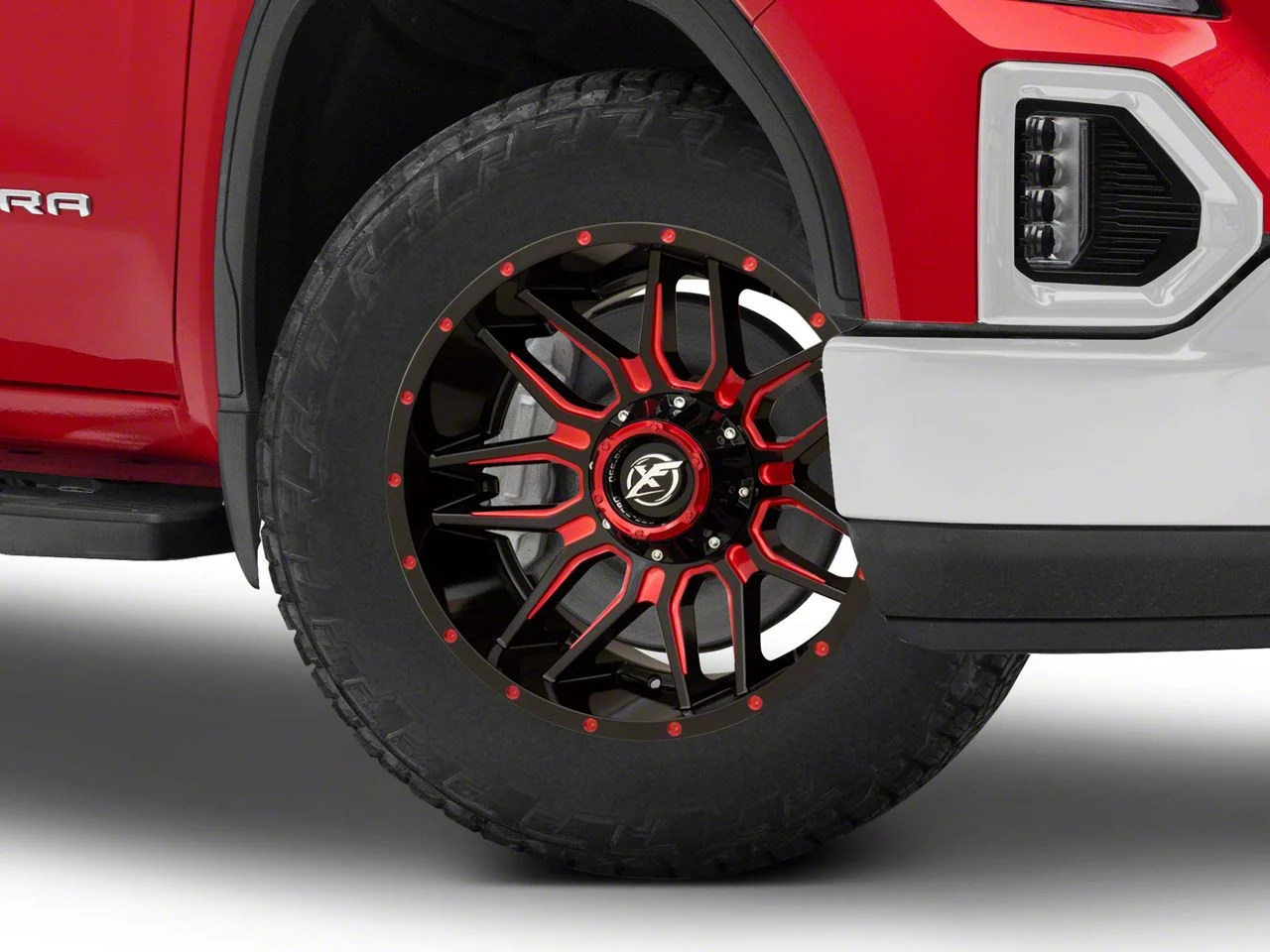 XF Offroad XF-222 Gloss Black Red Milled 6-Lug Wheel; 20x9; 0mm Offset (19-26 Sierra 1500)