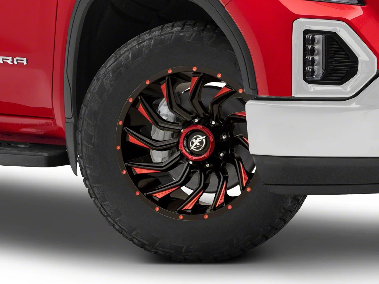 XF Offroad XF-224 Gloss Black Red Milled 6-Lug Wheel; 20x10; -12mm Offset (19-26 Sierra 1500)