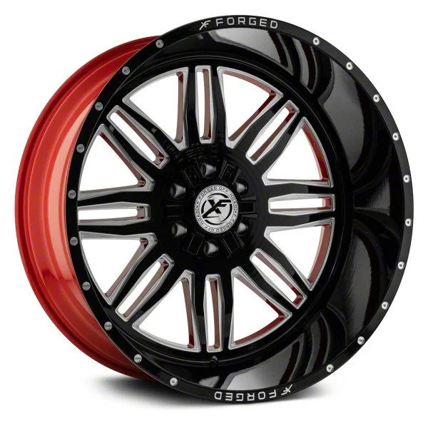 XFX Flow XFX-303 Gloss Black Milled with Red Inner 8-Lug Wheel; 24x12; -44mm Offset (15-19 Sierra 2500 HD)