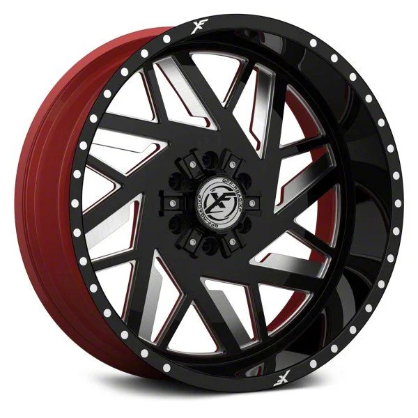 XFX Flow XFX-306 Gloss Black Milled with Red Inner 8-Lug Wheel; 24x14; -76mm Offset (15-19 Sierra 2500 HD)