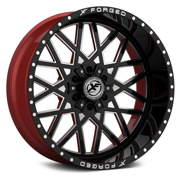 XFX Flow XFX-307 Gloss Black Milled with Red Inner 8-Lug Wheel; 24x14; -76mm Offset (15-19 Sierra 2500 HD)