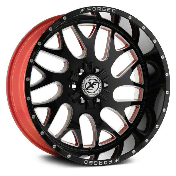 XFX Flow XFX-301 Gloss Black Milled with Red Inner 8-Lug Wheel; 24x12; -44mm Offset (20-26 Sierra 2500 HD)