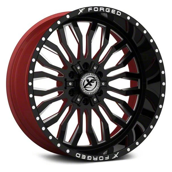 XFX Flow XFX-305 Gloss Black Milled with Red Inner 8-Lug Wheel; 24x12; -44mm Offset (20-26 Sierra 2500 HD)