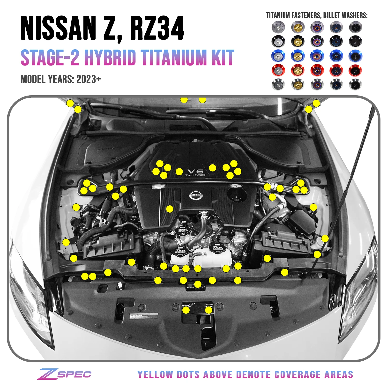 ZSPEC Stage-2 Dress Up Bolts® Hardware Kit for Nissan Z RZ34, Titanium & Billet